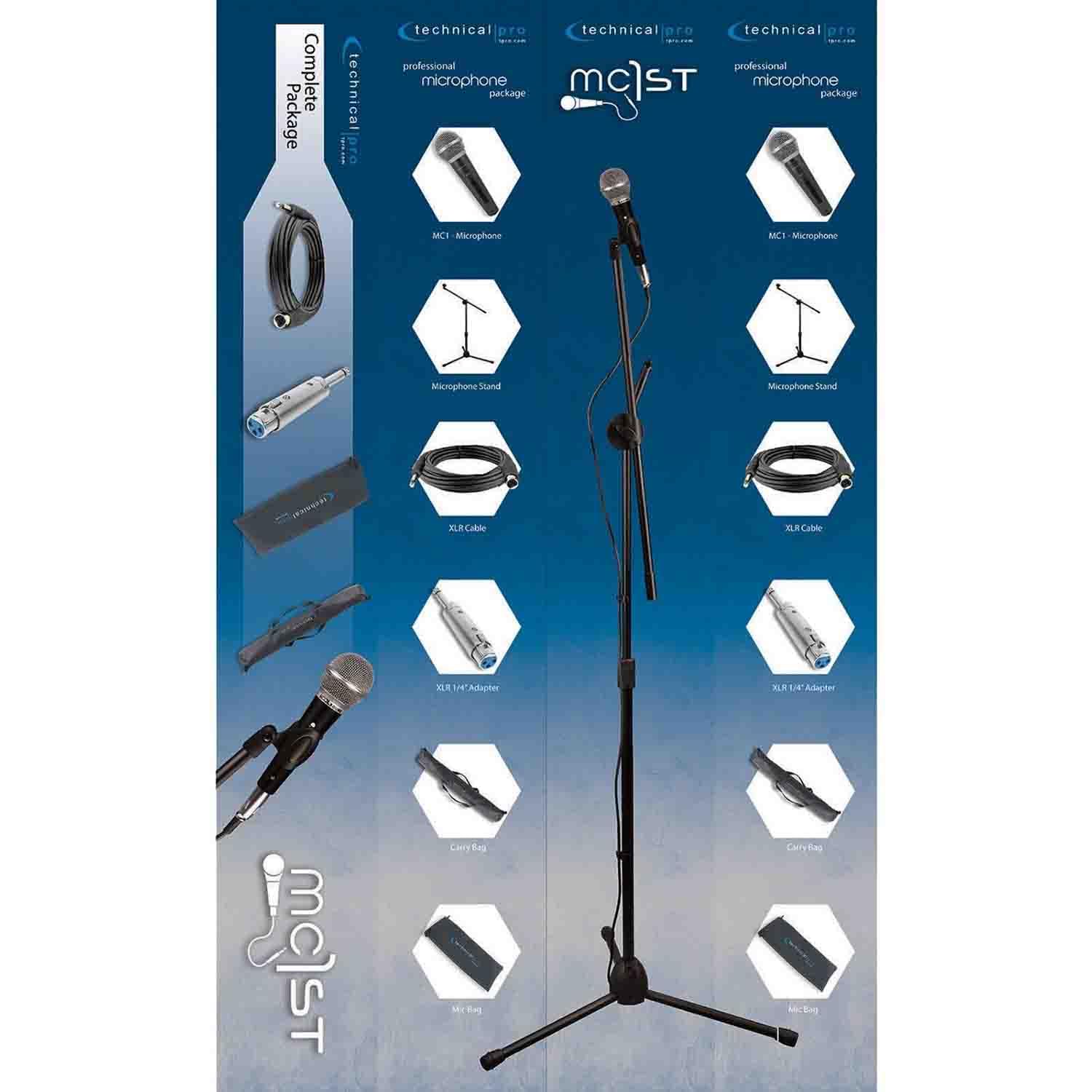 Technical Pro MC1ST Microphone, Tripod Stand, Boom, Carrying Bag, Cable and Adapter Set